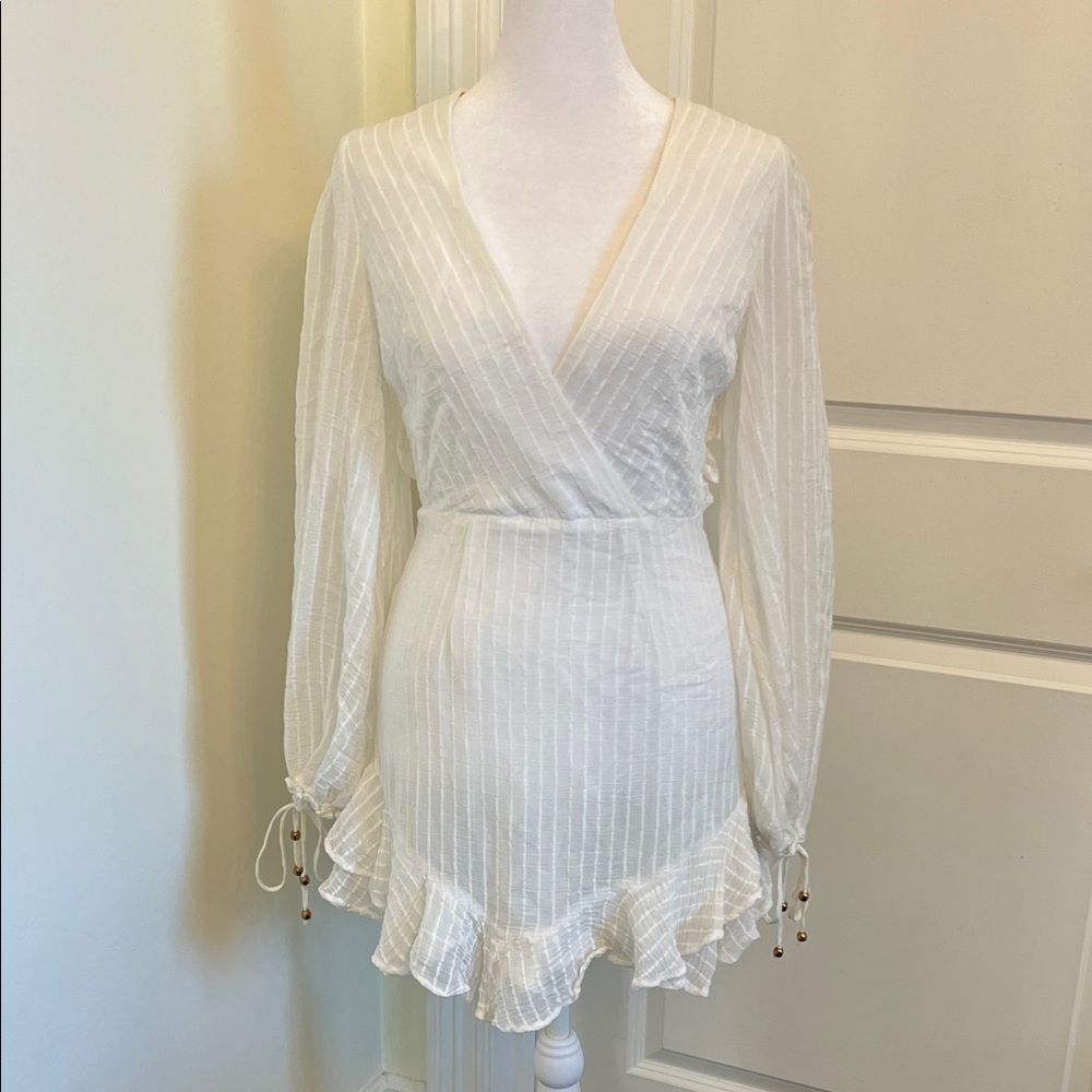 Selfie Leslie Cream Mini Dress with Ruffle Hem